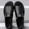 Men's slip-on leather sandals with cushioned insole and open toe design