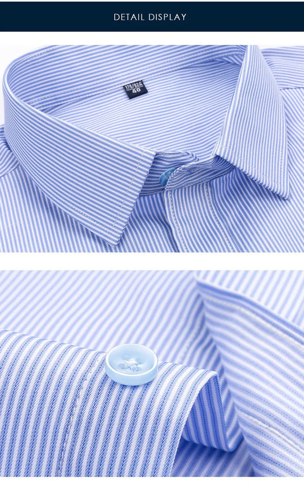 Purple striped short sleeve button-down shirt for business casual style