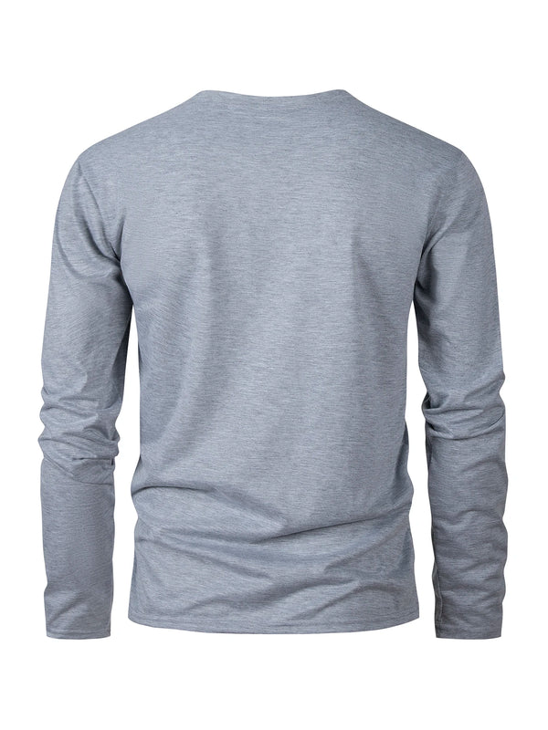 Men's long sleeve casual t-shirt in solid black, breathable polyester, O-neck, quick-drying, perfect for sports and lounging.