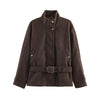 Women's belted autumn jacket with elegant turtleneck and timeless design