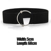 Chic round buckle women's elastic waist belt in neutral color, perfect for enhancing any outfit with style and comfort.