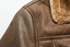 Premium men's suede leather winter jacket with turn-down collar, zipper closure, and stylish design for cold weather.