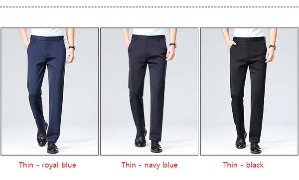 Polyester-elastane knit suit pants with breathable summer construction
