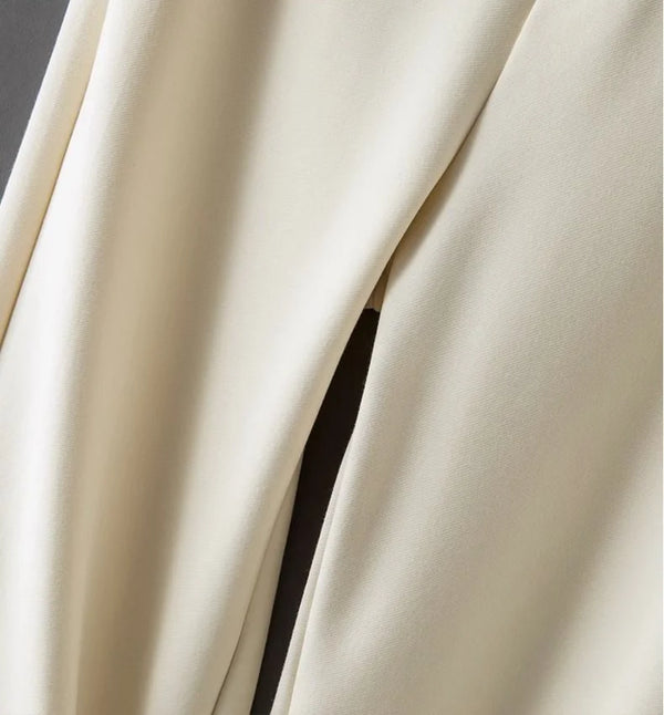 Elegant wide-leg work trousers for women in cotton blend, high waist, perfect for office wear and business casual outfits.