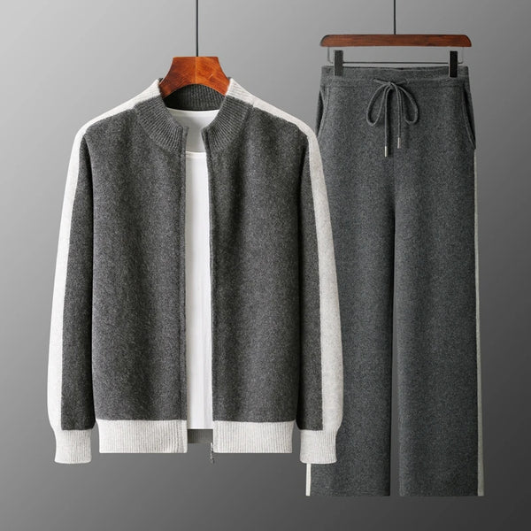Luxe Comfort Merino Set in navy, featuring a soft Merino wool cardigan and matching pants.