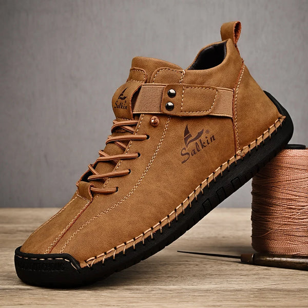 Handcrafted leather ankle boots with breathable design for men