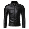 Sleek men's faux leather moto jacket with stand collar, perfect for casual and party wear in spring and autumn.