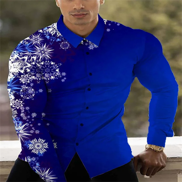 Stylish men's casual silk blend shirt in slim fit with turn-down collar and eye-catching 3D print, perfect for any occasion.