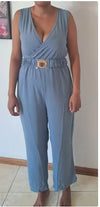 Cotton-polyester blend jumpsuit with sophisticated deep V-neckline