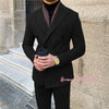 Elegant men’s 2-piece double-breasted suit set in premium polyester for autumn and winter business attire and formal events.