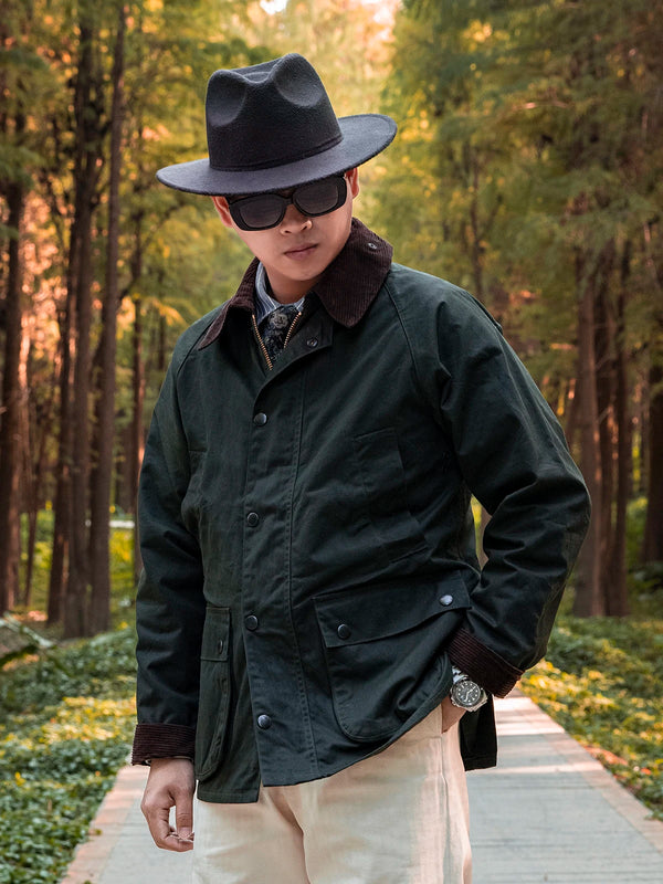 Classic Wax Canvas Hunting Jacket in Sage Green, water resistant and durable.