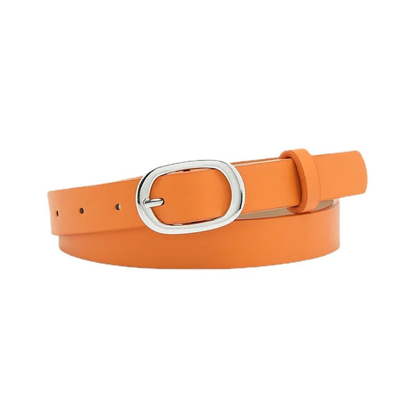 Chic round buckle women's belt in premium PU leather, stylish and versatile for jeans or dress outfits, elegant fashion acces