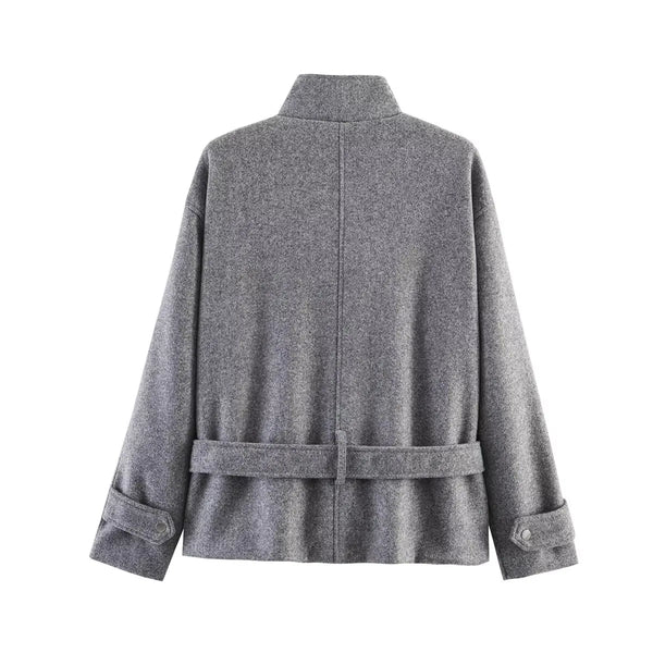 Elegant fall jacket with adjustable sash belt and relaxed comfortable fit