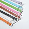 Chic round buckle women's belt in premium PU leather, stylish and versatile for jeans or dress outfits, perfect accessory.