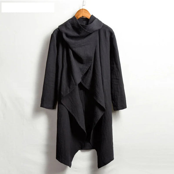 Men's vintage cotton trench jacket with scarf collar in navy, perfect for spring outings and stylish casual wear.