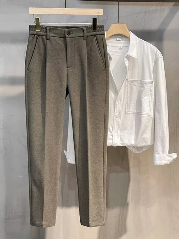 Straight-leg woolen pants with modern slim-fit silhouette