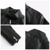 Chic women's slim leather biker jacket with zip detail, stand-up collar, and tailored fit for a stylish urban look.