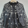 Back view of embroidered sequin jacket showing spliced detailing and construction