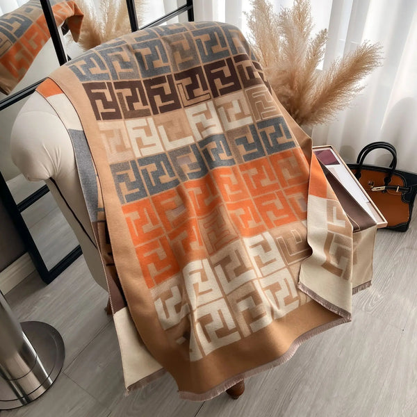 Casual cotton blend scarf with a vintage letter pattern, perfect for everyday wear.