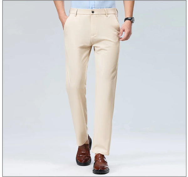 Professional wearing breathable business pants transitioning from office to outdoor meeting