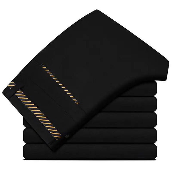 Elegant Men's Slim Fit Dress Pants in solid black, perfect for office wear and formal occasions, made from durable polyester.