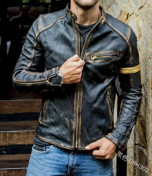 Stylish Men's Faux Leather Biker Jacket in S-5XL, featuring a stand-collar and smooth zipper for versatile autumn wear.