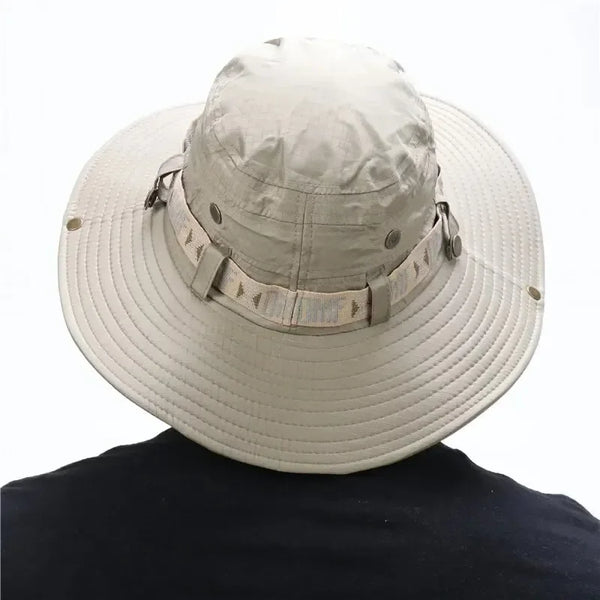 Adjustable band detail on Sunlit Serenity outdoor hat.