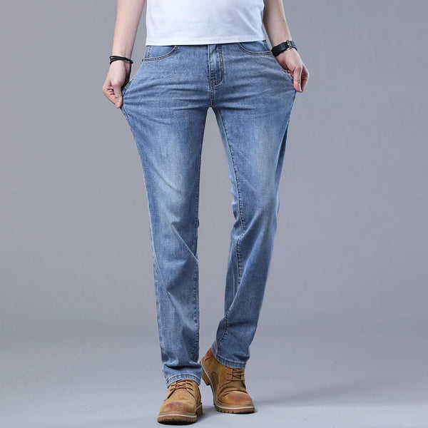 Premium stretch denim jeans with modern straight-leg silhouette
