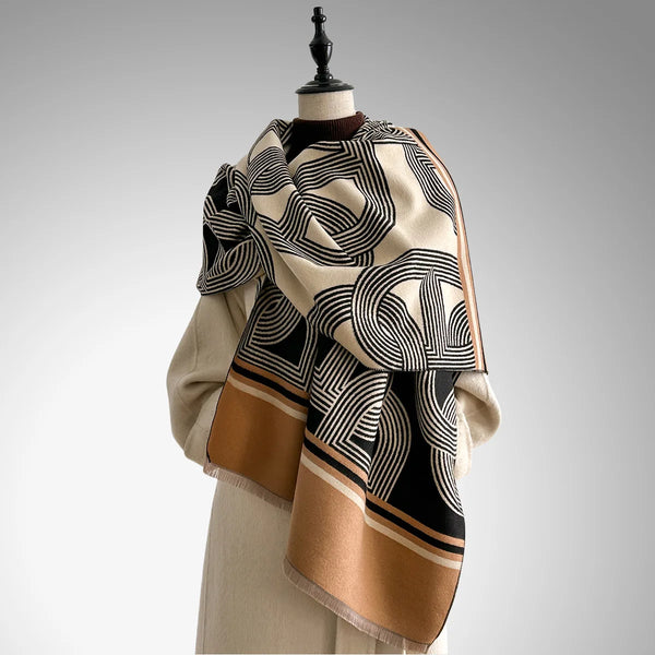 Elegant dual-tone scarf showcasing a luxurious cashmere-like texture.