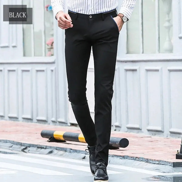Men's business casual straight leg trousers in solid colors, lightweight polyester-spandex blend, perfect for office and casu