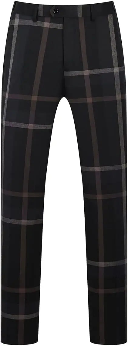 Elegant plaid 3-piece men's suit for formal occasions, featuring a single-breasted jacket and flat-front pants in premium pol