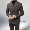 Elegant men's 2-piece double-breasted suit set in premium polyester for autumn and winter business attire and formal events.