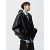 Men's Classic PU Leather Motorcycle Jacket with ribbed cuffs, zipper closure, and warm polyester lining for winter style.