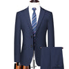 Elegant men's formal suit in navy blue, slim fit blazer and trousers set.