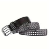 Unisex punk belt with square beads and triple grommets, perfect for edgy fashion and versatile styling for men and women.