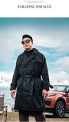 Men's casual trench coat in plus sizes, single-breasted, medium length, loose fit, stylish outerwear for autumn and winter.