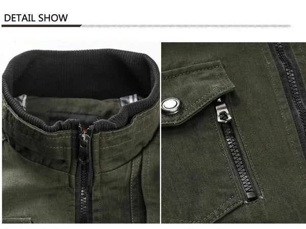 Men's Tactical Military Jacket in cotton, lightweight windbreaker with cargo pockets, stand collar, perfect for outdoor adven