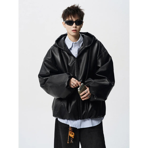 Men's Classic PU Leather Motorcycle Jacket with ribbed cuffs, zipper closure, and warm polyester lining for winter style.