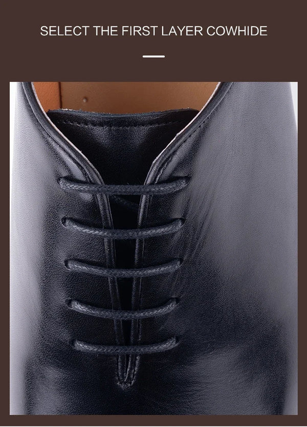 Close-up of handmade leather Oxford shoes showing quality stitching and craftsmanship
