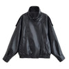 Chic black faux leather moto jacket for women, perfect for autumn evenings and stylish casual wear. Durable and trendy design
