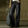 Chic wide leg denim jeans for women in vintage style, featuring mid-rise fit, zipper closure, and functional pockets.