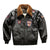 Men's Top Gun inspired leather bomber jacket in black with plush lamb wool collar.