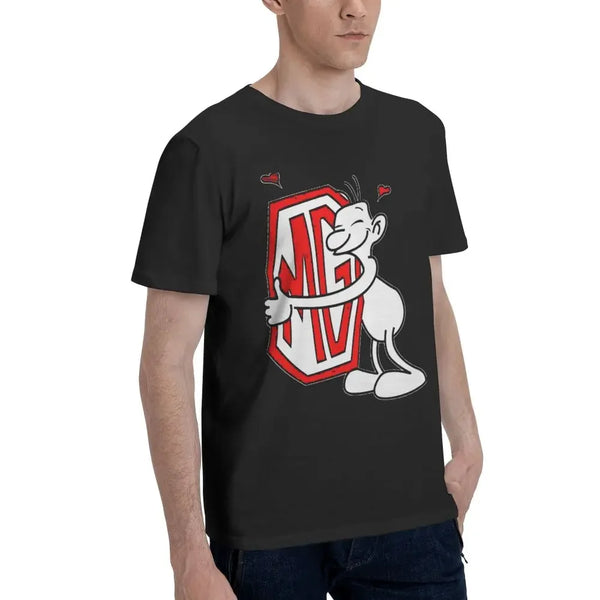 Men's quirky cotton fashion tee with unique graphic design, short sleeves, and round neck for stylish casual wear.