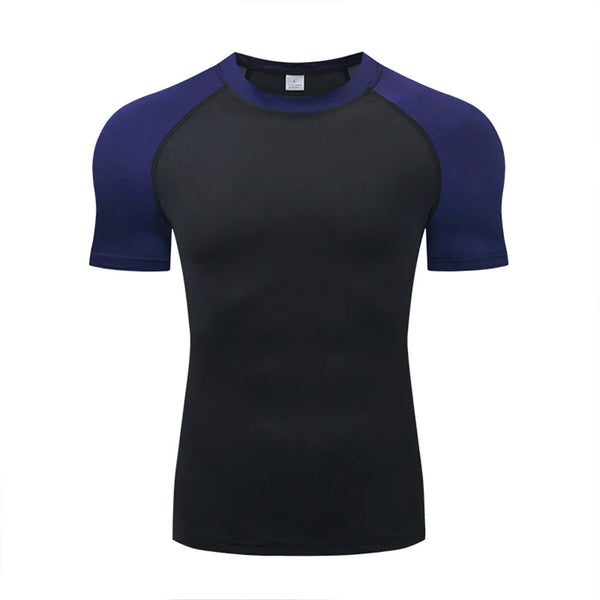 Men's breathable compression fitness t-shirt in black, perfect for workouts, running, and casual wear with moisture-wicking f
