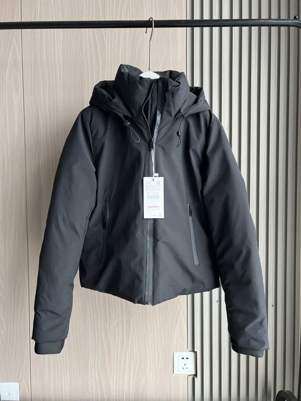 Windproof hooded cotton jacket with waterproof shell in solid color for women