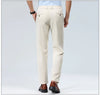 Stretch business pants allowing comfortable squatting position for active workplace movement