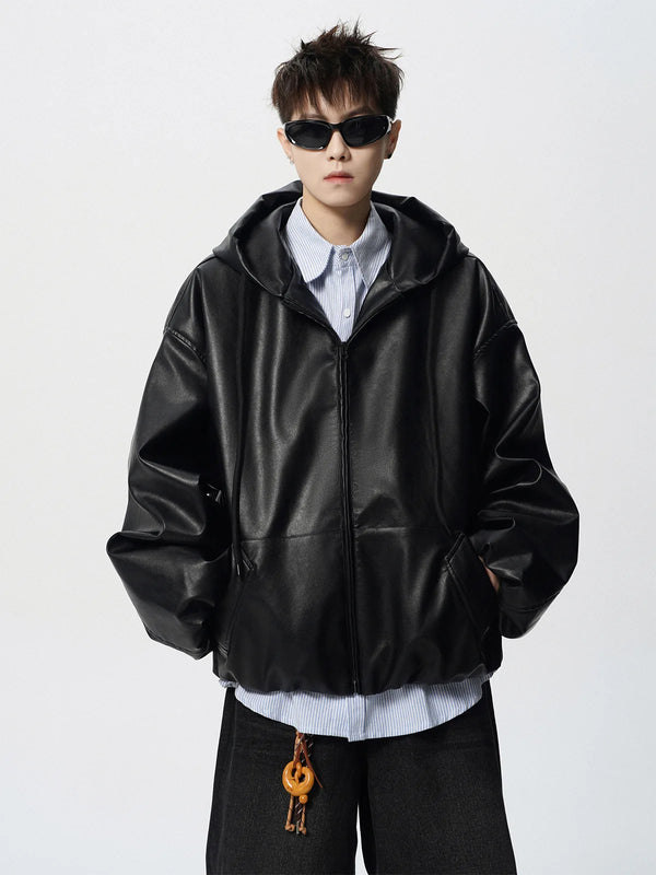 Men's Classic PU Leather Motorcycle Jacket with ribbed cuffs, zipper closure, and warm polyester lining for winter style.