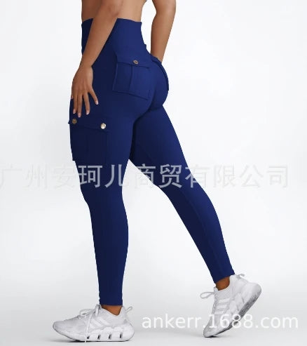 High-elasticity women's fitness and yoga pants with pockets, perfect for running, yoga, and active lifestyles.