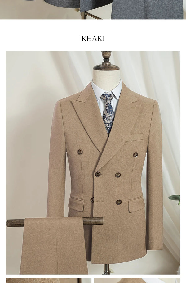 Model adjusting the lapel of the Midnight Poise suit, demonstrating comfort in motion.