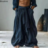 Casual streetwear pants in navy with natural fabric blend and artisan lace-up detailing
